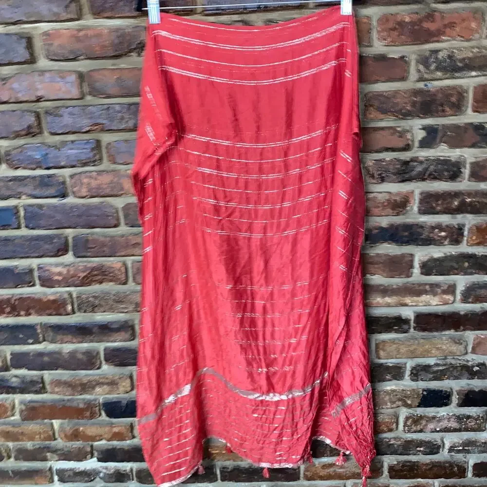 NWT Grishti Red Metallic GOLD Rectangle Oversized Scarf Women's